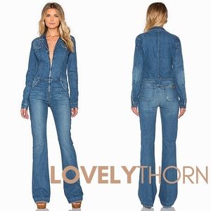 JOE'S // ltd ed fallon studio full zip long sleeve flare stretch denim jumpsuit
